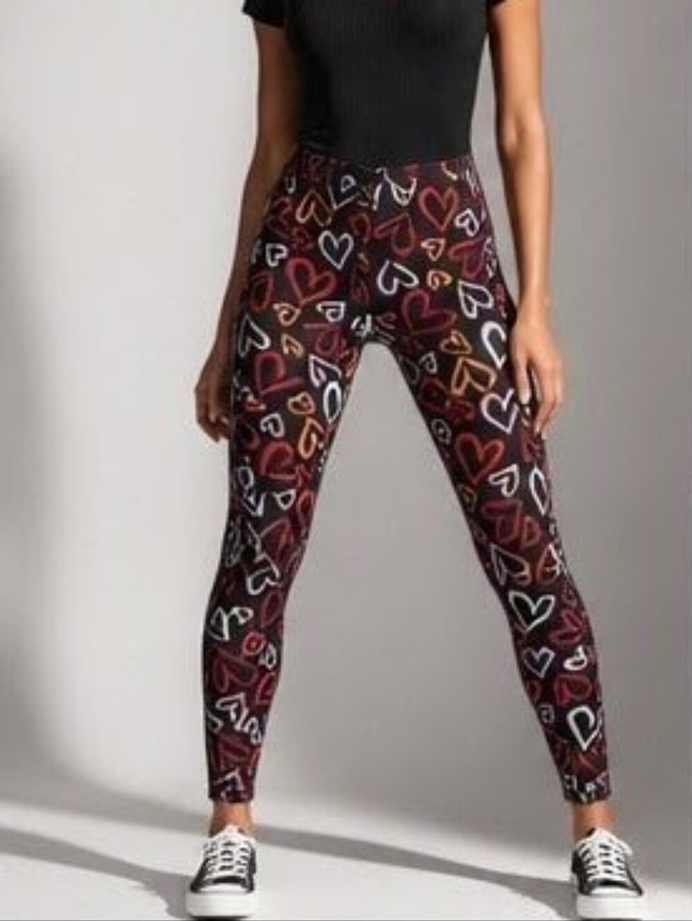 No Boundaries Burgundy Heart-Print High-Waist Leggings